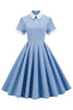 Carregar imagem no visualizador da galeria, Vestido vintage azul claro dos anos 50 com mangas