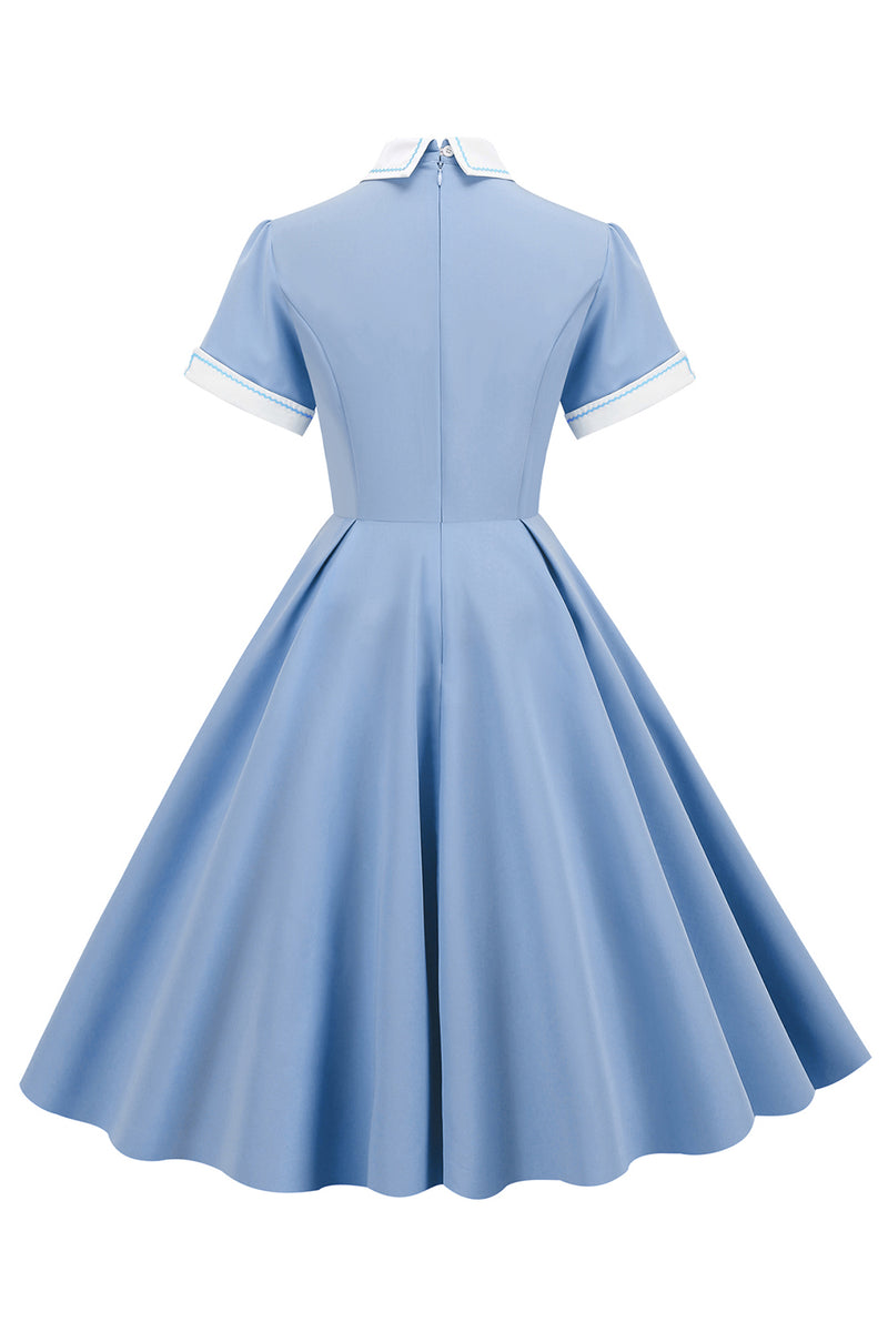 Carregar imagem no visualizador da galeria, Vestido vintage azul claro dos anos 50 com mangas
