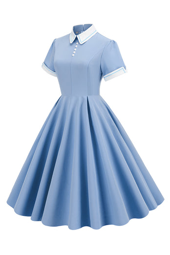 Vestido vintage azul claro dos anos 50 com mangas