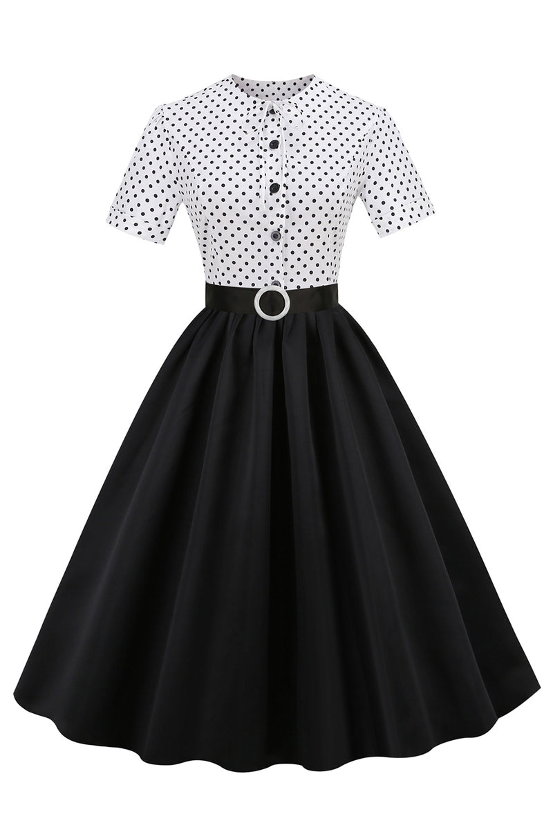 Carregar imagem no visualizador da galeria, Preto e branco Polka Dots Vintage 1950s Vestido