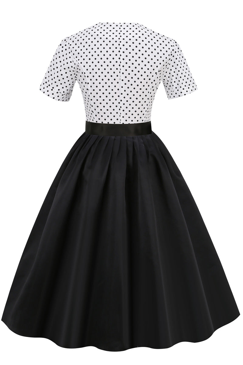 Carregar imagem no visualizador da galeria, Preto e branco Polka Dots Vintage 1950s Vestido