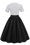 Preto e branco Polka Dots Vintage 1950s Vestido