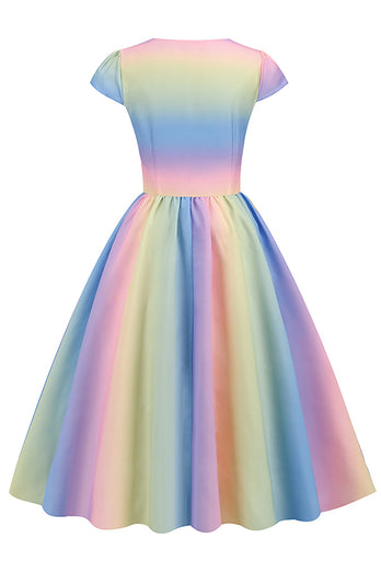 Vestido vintage de 1950 impresso multi cores
