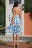 Vestido de verão de praia de impressão azul