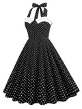 Vestido de balanço de bolinhas halter dos anos 50