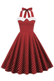 Vestido de balanço de bolinhas halter dos anos 50