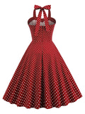 Vestido de balanço de bolinhas halter dos anos 50