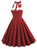 Vestido de balanço de bolinhas halter dos anos 50