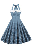 Vestido de balanço de bolinhas halter dos anos 50