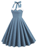 Vestido de balanço de bolinhas halter dos anos 50