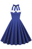 Vestido de balanço de bolinhas halter dos anos 50