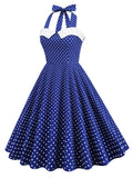 Vestido de balanço de bolinhas halter dos anos 50