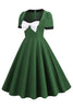 Carregar imagem no visualizador da galeria, Vestido de balanço verde escuro de 1950 com arco