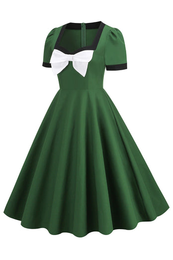 Vestido de balanço verde escuro de 1950 com arco