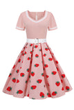 Vestido vintage impresso de cereja azul de 1950
