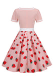 Vestido vintage impresso de cereja azul de 1950