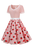 Vestido vintage impresso de cereja azul de 1950