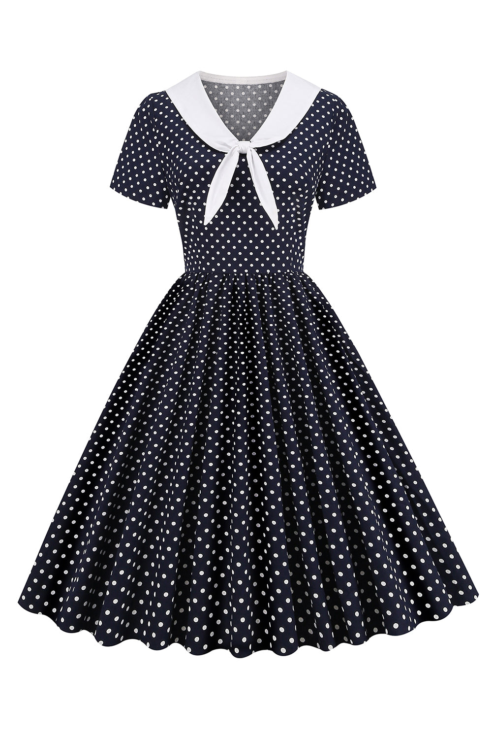 Preto e branco Polka Dots Vintage 1950s Vestido com Bowknot
