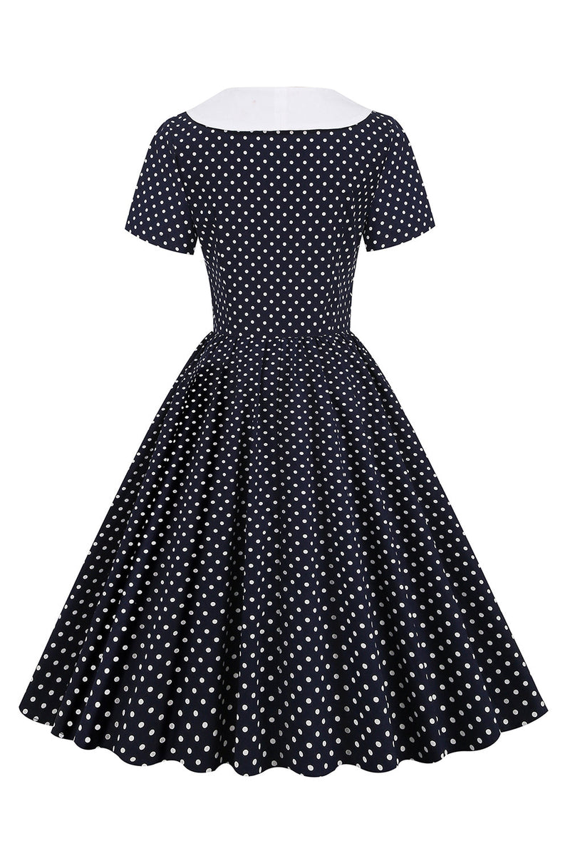 Carregar imagem no visualizador da galeria, Preto e branco Polka Dots Vintage 1950s Vestido com Bowknot