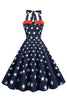 Carregar imagem no visualizador da galeria, Vestido vintage de estilo retro Halter Navy