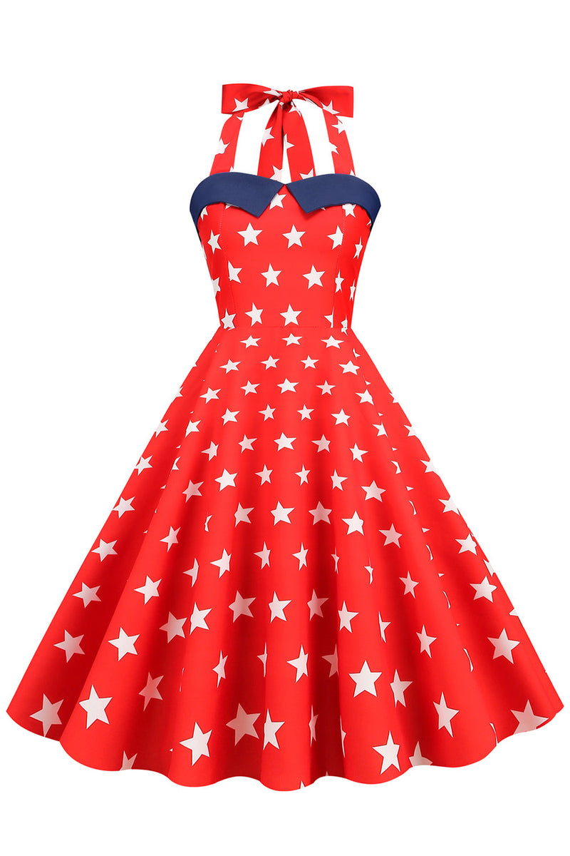 Carregar imagem no visualizador da galeria, Vestido vintage de estilo retro Halter Navy