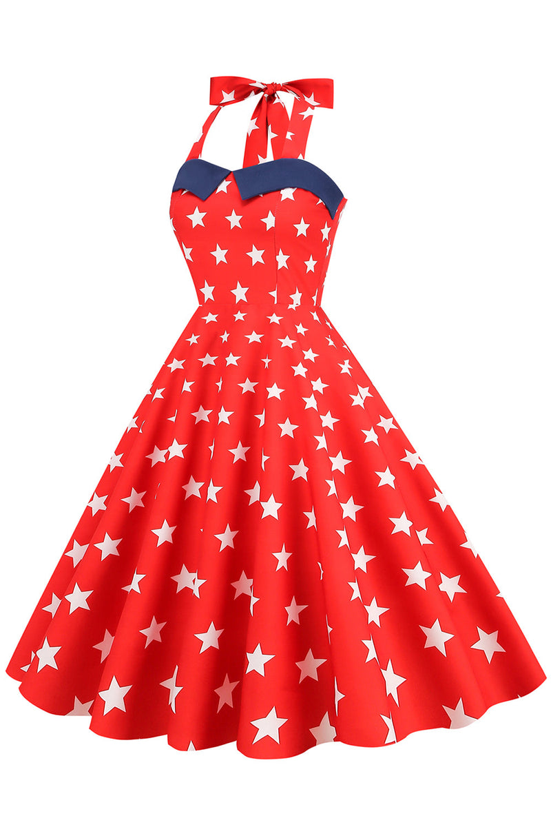 Carregar imagem no visualizador da galeria, Vestido vintage de estilo retro Halter Navy