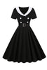 Carregar imagem no visualizador da galeria, Vestido preto de balanço dos anos 50 com cinto
