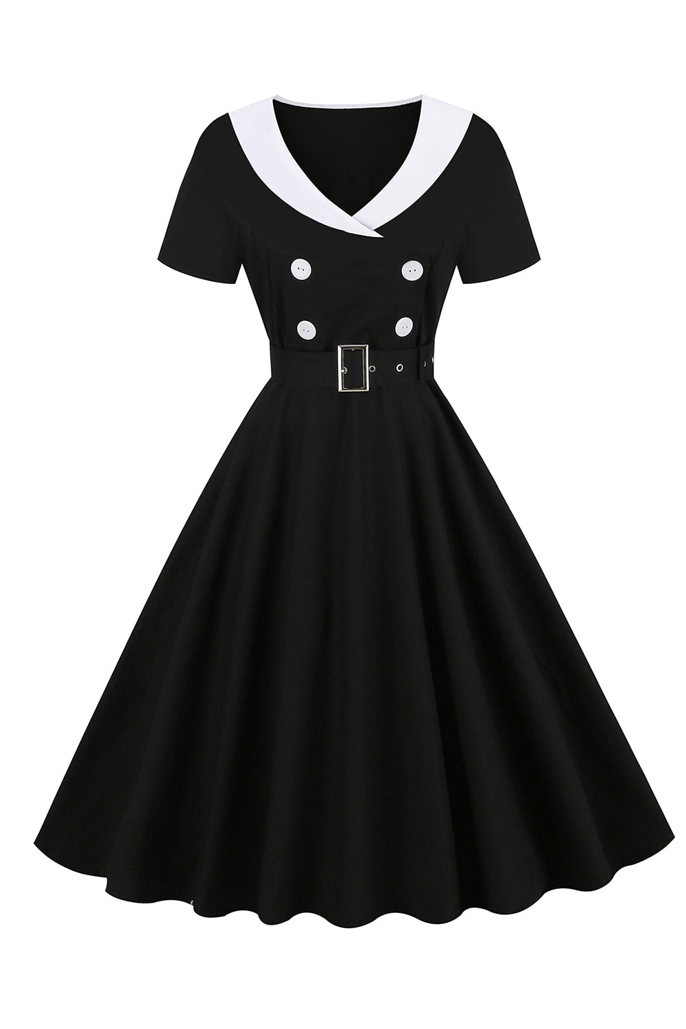 Vestido preto de balanço dos anos 50 com cinto