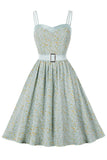 Cintas de espaguete impresso verde 1950