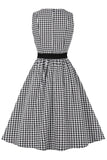 Vestido de balanço de xadrez preto de 1950