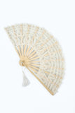 Marfim 1920s Hollow Lace Fan com Franjas