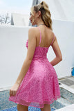 Fuchsia Sem Costas Lantejoulas Vestido curto de regresso a casa