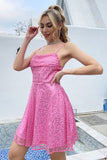 Fuchsia Sem Costas Lantejoulas Vestido curto de regresso a casa