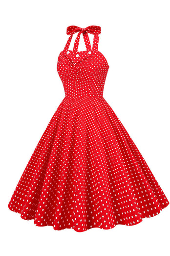 Vestido retro halter halter red polka dots 1950s