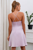 Um spaghetti de linha tiras roxo vestido de Festa curto