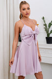 Um spaghetti de linha tiras roxo vestido de Festa curto