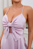 Um spaghetti de linha tiras roxo vestido de Festa curto