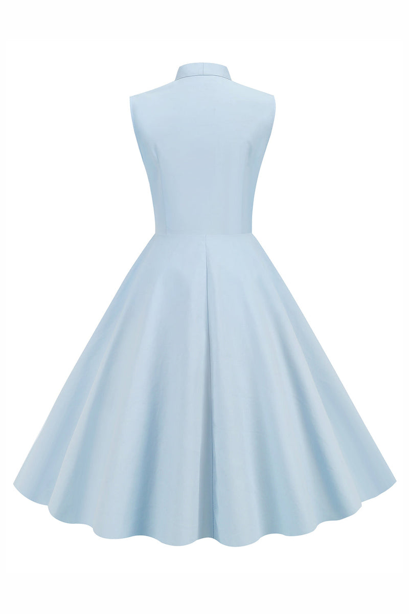 Carregar imagem no visualizador da galeria, Botões de inteligência de vestido azul azul claro dos anos 50