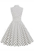 Carregar imagem no visualizador da galeria, Vestido branco polka dots lapel neck 1950s