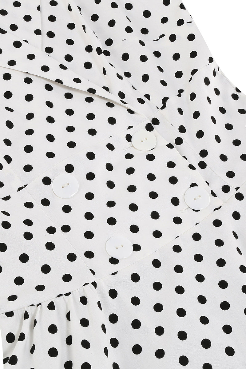 Carregar imagem no visualizador da galeria, Vestido branco polka dots lapel neck 1950s