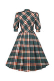 Vestido de xadrez verde escuro dos anos 50