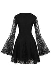 Vestido de Halloween de renda de manga comprida preta