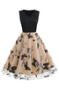 Carregar imagem no visualizador da galeria, Vestido preto V-Neck Vintage 1950s com apliques