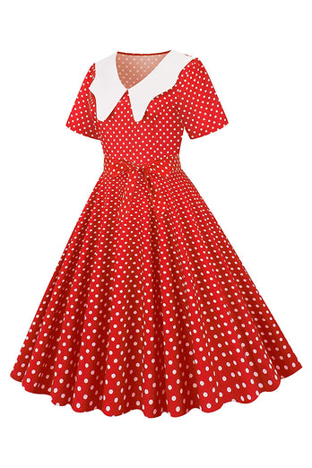 Hepburn Red Polka Dots Imprimir vestido vintage com cinto