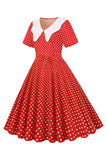Hepburn Red Polka Dots Imprimir vestido vintage com cinto