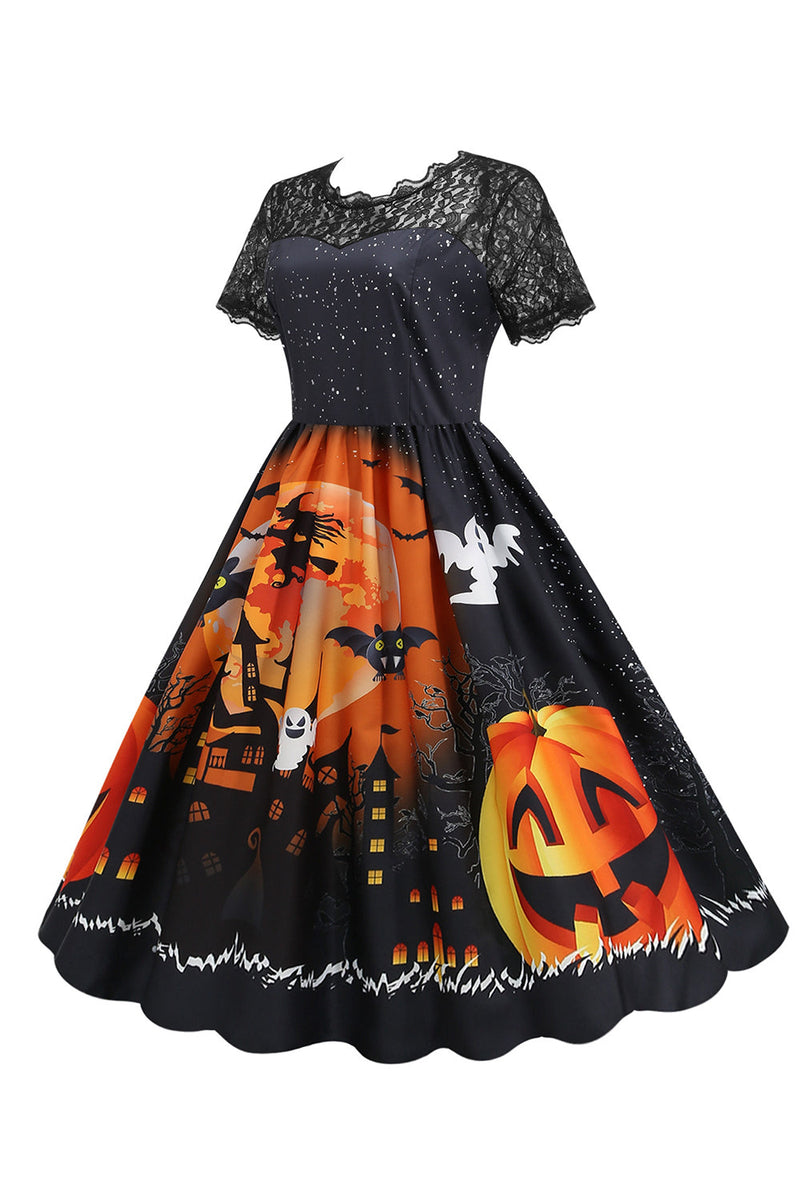Carregar imagem no visualizador da galeria, Vestido retro de Halloween de manga curta de renda