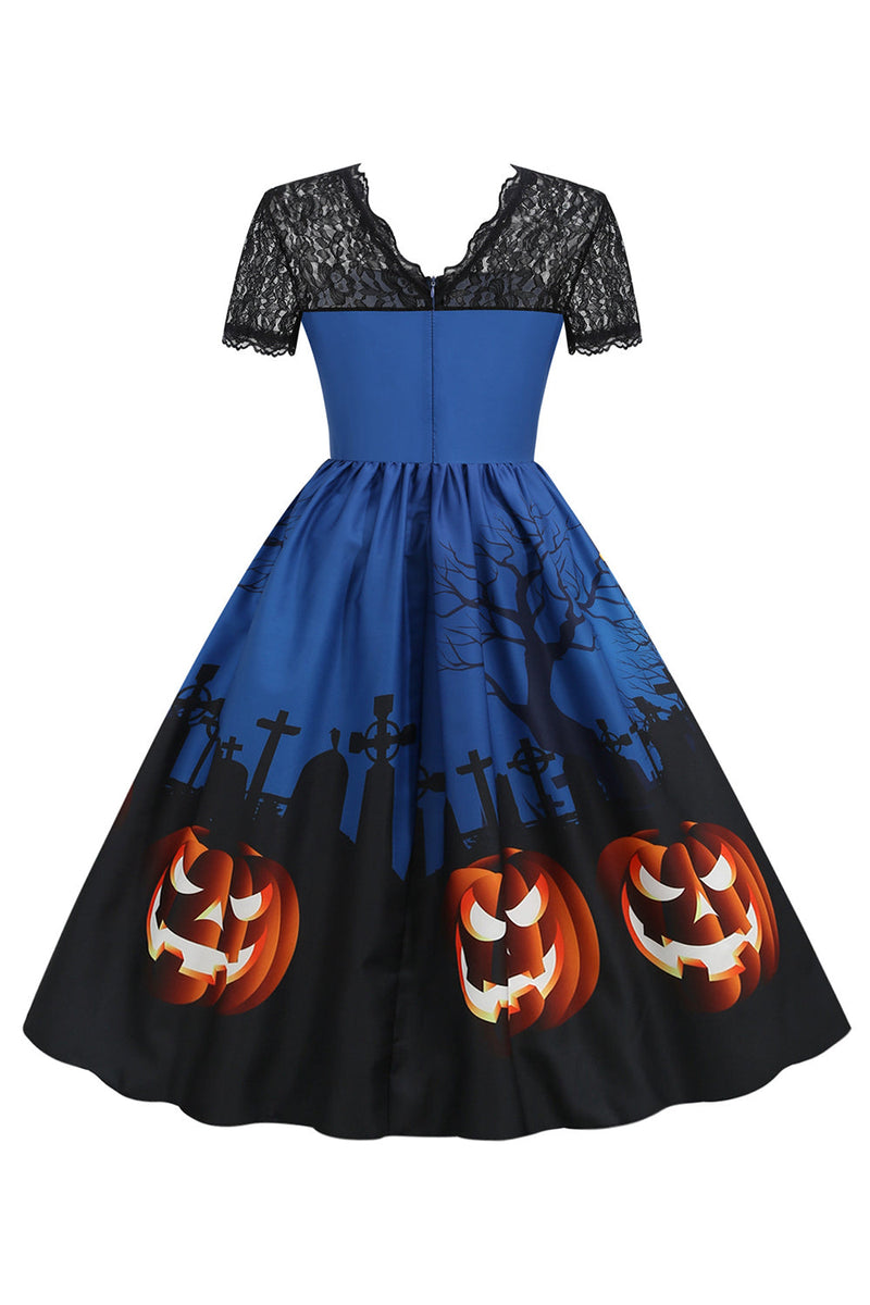 Carregar imagem no visualizador da galeria, Vestido retro de Halloween de manga curta de renda