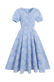 Puff Sleeves Jacquard 1950s Dress