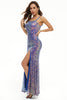 Carregar imagem no visualizador da galeria, Lantejoulas Spaghetti Alças longas vestido de baile com fenda