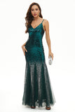 Vestido de baile de tule de lantejoulas pretas